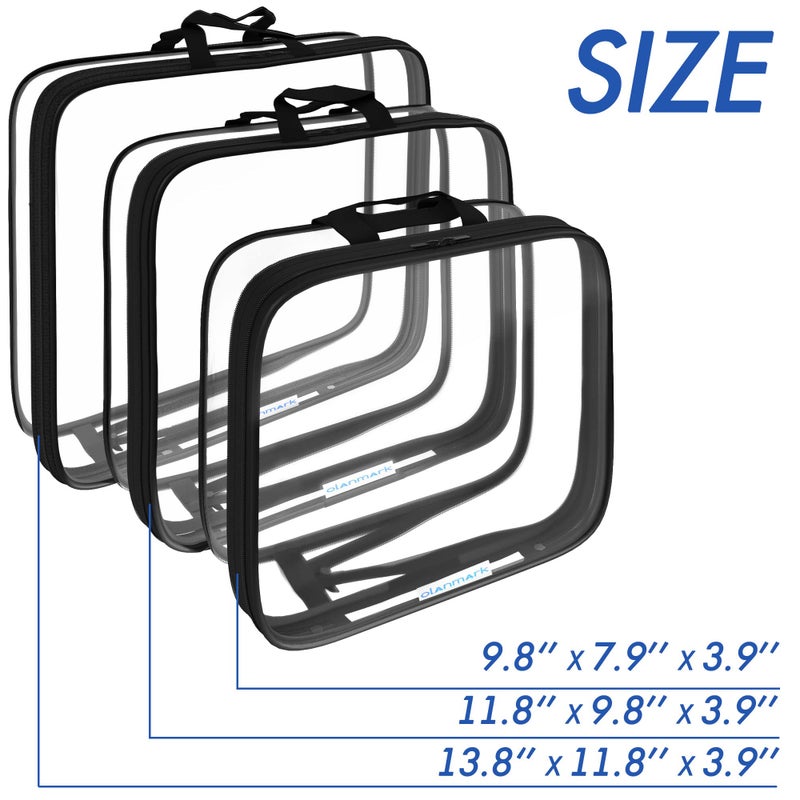 Olanmark Clear Compression Packing Cubes 3 Set - Large See-Through Plastic Suitcase Bags for Travel - Luggage Compressable Organizers - Transparent PVC Collapsible Cosmetic Bag for Backpack Black - Image 3